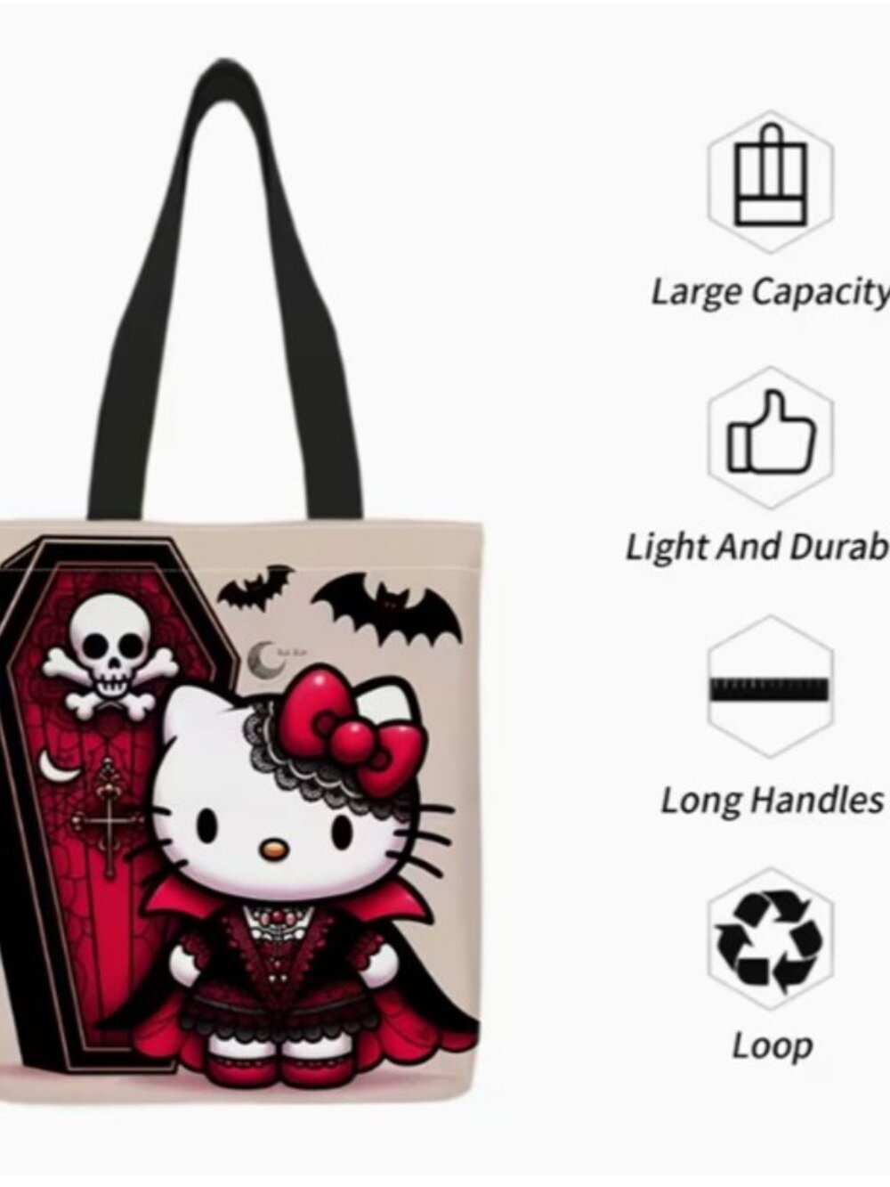 HELLO KITTY “Cute Lil’ Dracula” Goth Shopping Tote Bag (BRAND-NEW & SO CUTE!) - Picture 2 of 5